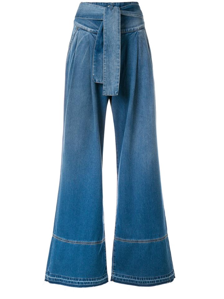 Pinko High Waist Wide Leg Denim Trousers - Blue