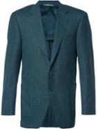 Canali Button Up Blazer, Men's, Size: 54, Blue, Cupro/silk/linen/flax/wool