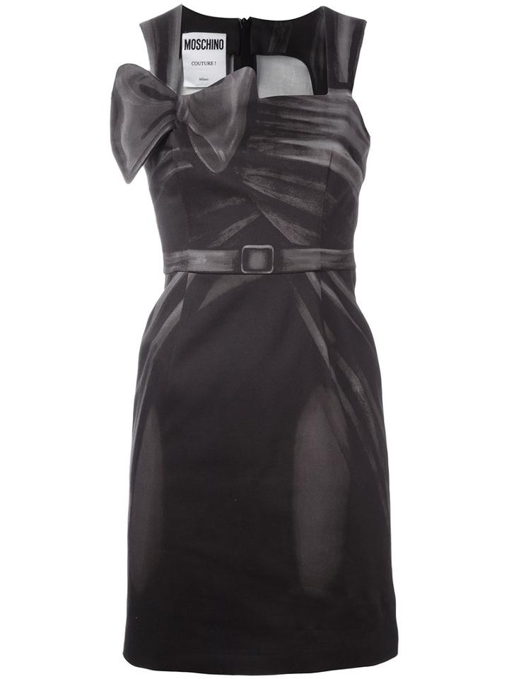 Moschino Bow-detail Fitted Dress, Women's, Size: 40, Grey, Cotton/other Fibers