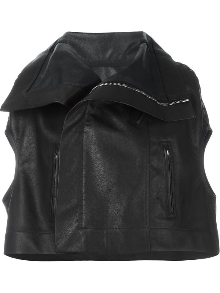 Rick Owens Cropped Biker Jacket, Women's, Size: 40, Black, Calf Leather/cotton