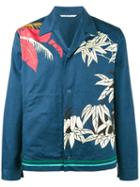 Valentino Palm Leaf Print Shirt, Men's, Size: 52, Blue, Cotton