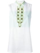Tory Burch Mandarin Neck Front Slit Tank, Women's, Size: 4, White, Cotton/polyester