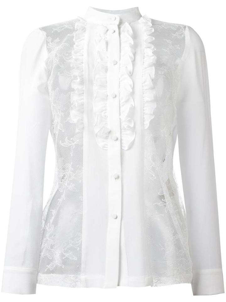 Paul & Joe Ruffle Trim Lace Panel Blouse, Women's, Size: 1, White, Silk/polyamide/viscose