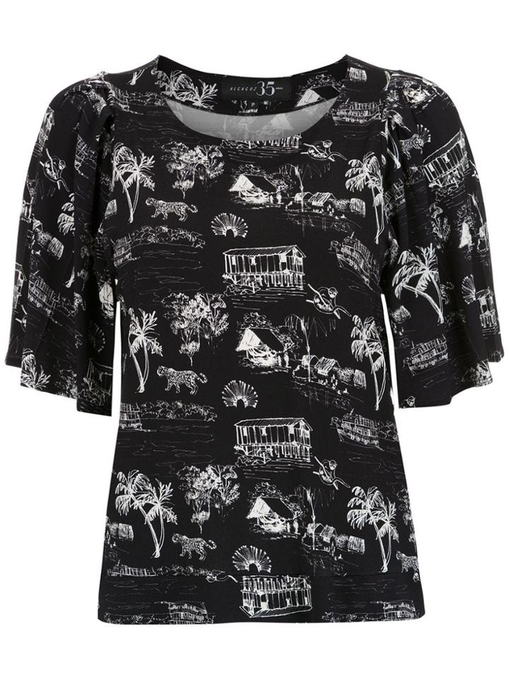 Alcaçuz Fronteira Printed Top - Black