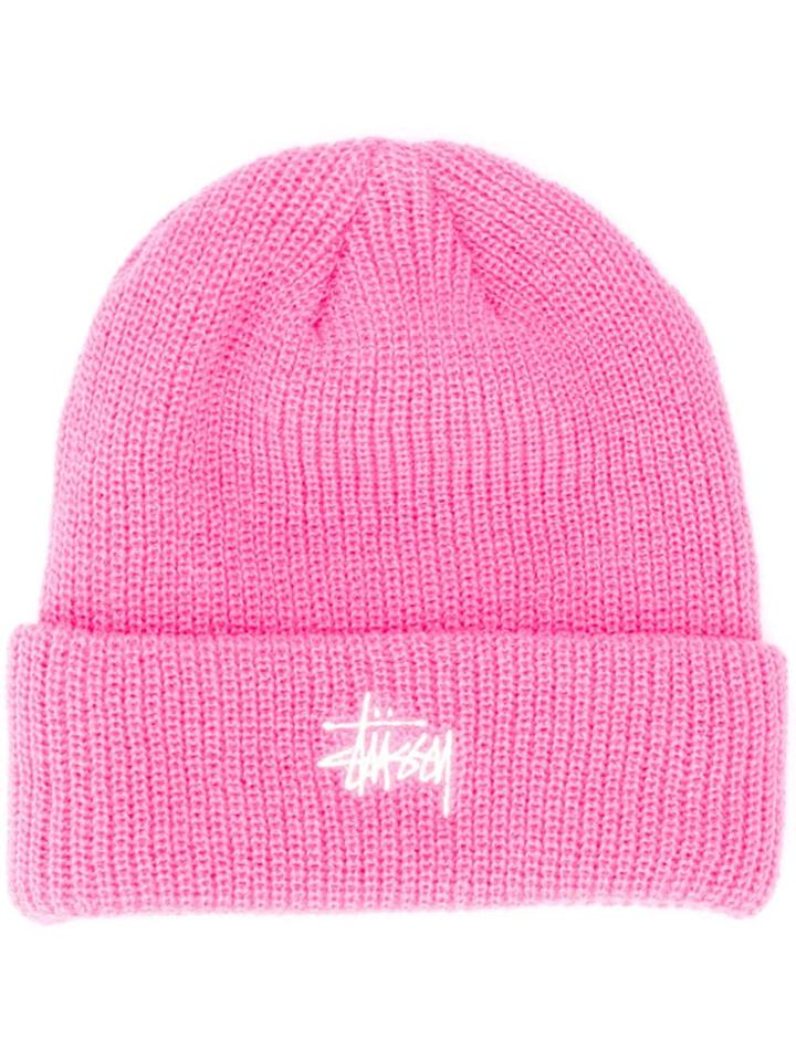 Stussy Embroidered Logo Beanie Hat - Pink