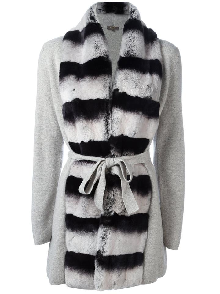 N.peal Contrast Furry Cardi-coat, Women's, Size: Small, Grey, Rabbit Fur/cashmere