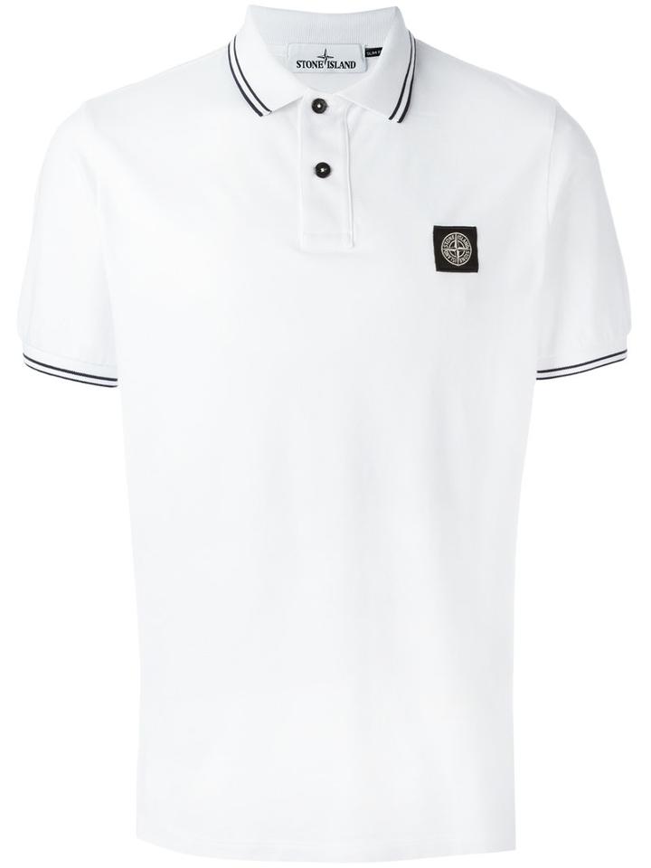 Stone Island Logo Patch Polo Shirt, Men's, Size: Xxl, White, Cotton/spandex/elastane