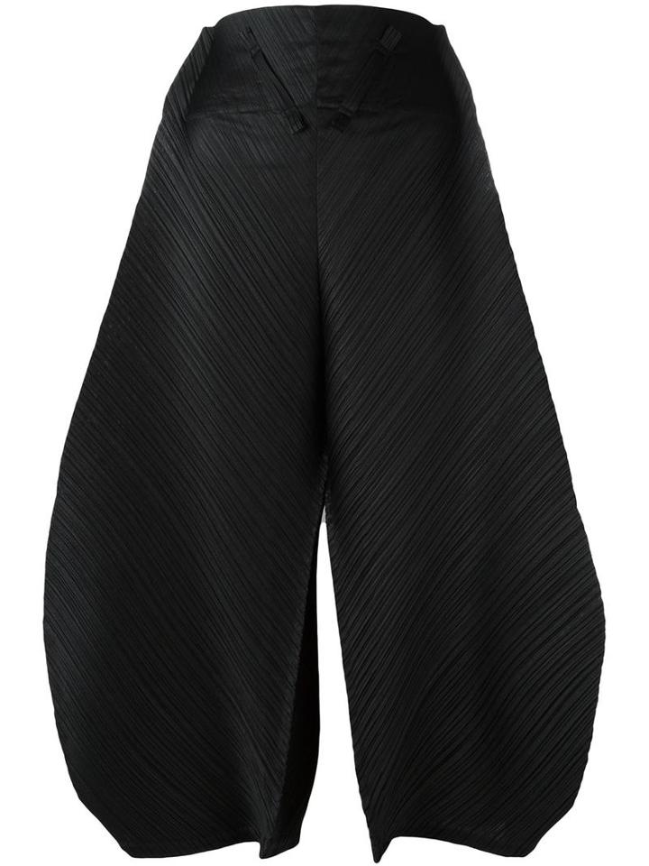 Pleats Please By Issey Miyake Pleated Cropped Trousers, Women's, Size: 1, Black, Polyester
