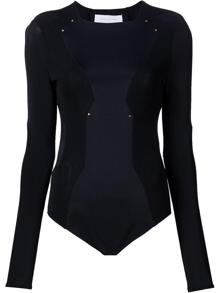 Esteban Cortazar Studded Panel Bodysuit, Women's, Size: 40, Black, Viscose/acetate/polyamide/spandex/elastane