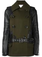 Sacai Panelled Quilted Jacket, Women's, Size: 2, Green, Calf Leather/polyester/wool
