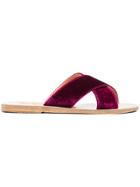 Ancient Greek Sandals Purple Thais Cross Strap Velvet Sandals - Pink &