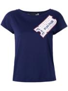 Love Moschino Ticker Print T-shirt, Women's, Size: 44, Blue, Cotton/modal