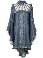 Andrew Gn - Ruffle Dress - Women - Silk/cotton - 4, Blue, Silk/cotton