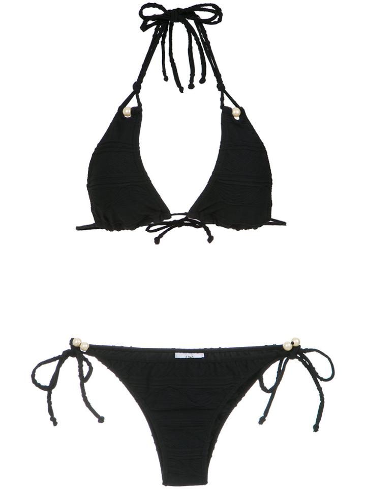 Amir Slama Faux Pearl Embellished Bikini Set - Black