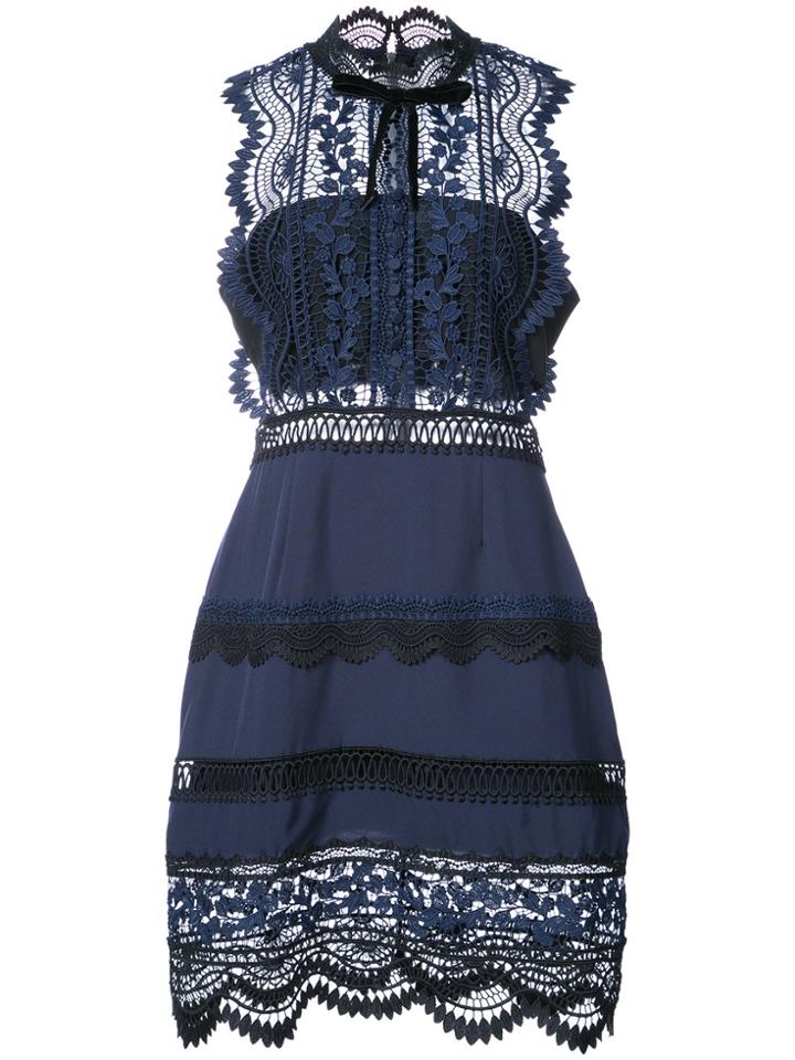 Self-portrait Lace-panelled Dress - Blue