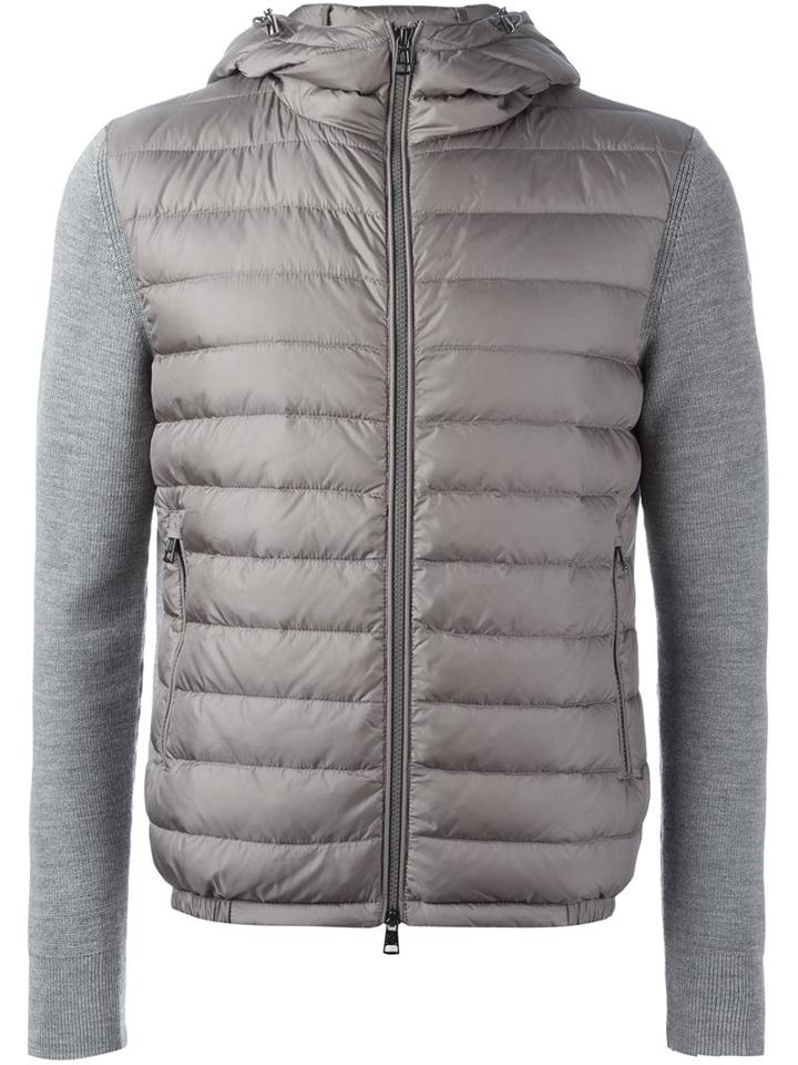 Moncler Padded Front Cardigan, Men's, Size: Xl, Grey, Feather Down/acrylic/polyamide/wool