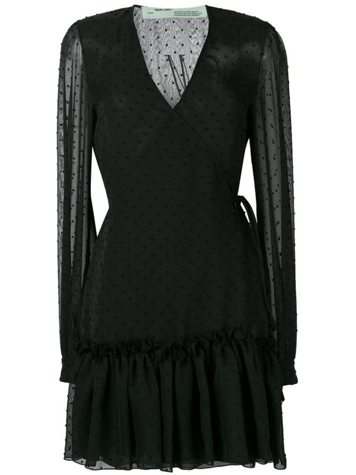 Off-white Wrap-front Polka Dot Dress - Black