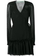 Off-white Wrap-front Polka Dot Dress - Black