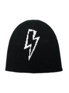 Neil Barrett Kids Teen Lightning Bolt Knitted Hat - Black
