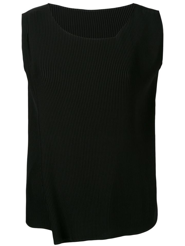 Issey Miyake - Asymmetric Neck Plissé Vest - Women - Polyester - 3, Black, Polyester