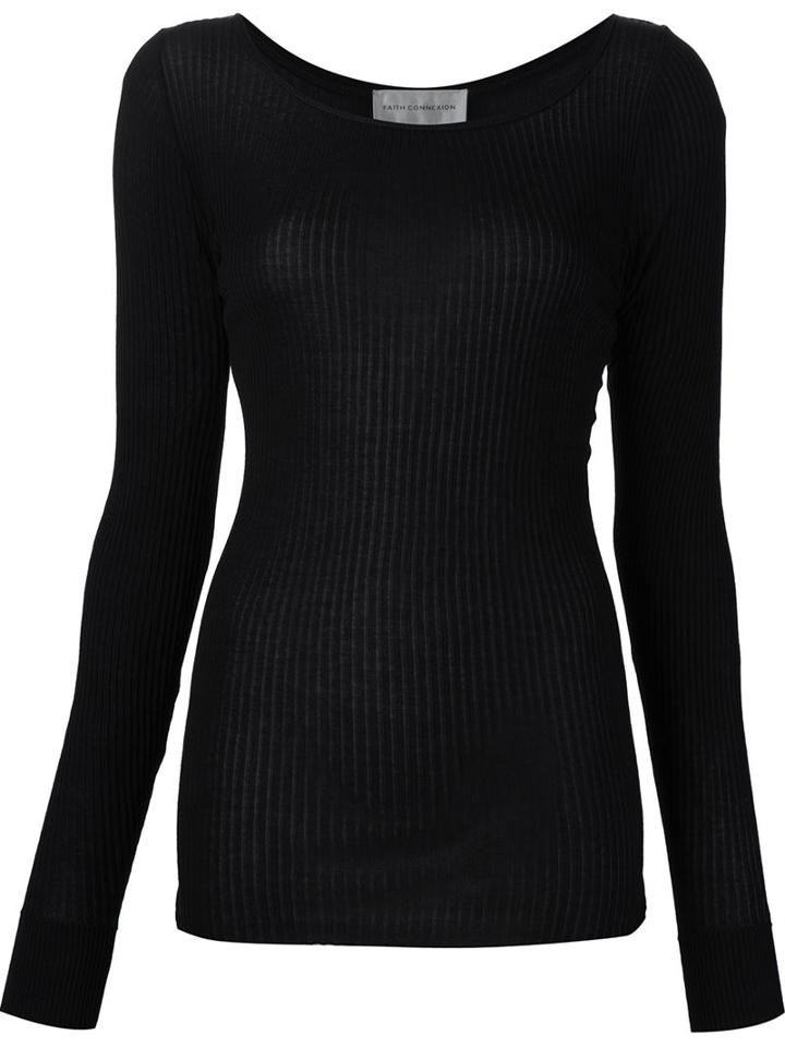 Faith Connexion Ribbed Long Sleeve T-shirt, Women's, Size: Small, Black, Cotton