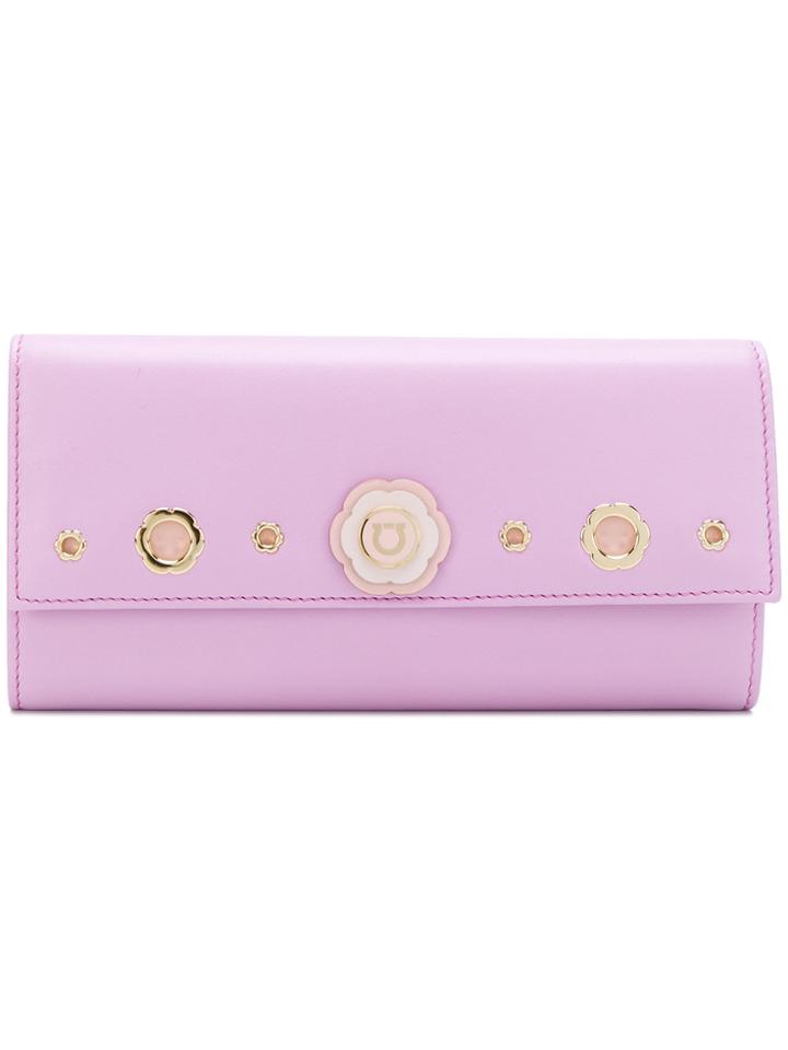 Salvatore Ferragamo Gancio Flower Logo Wallet - Pink & Purple