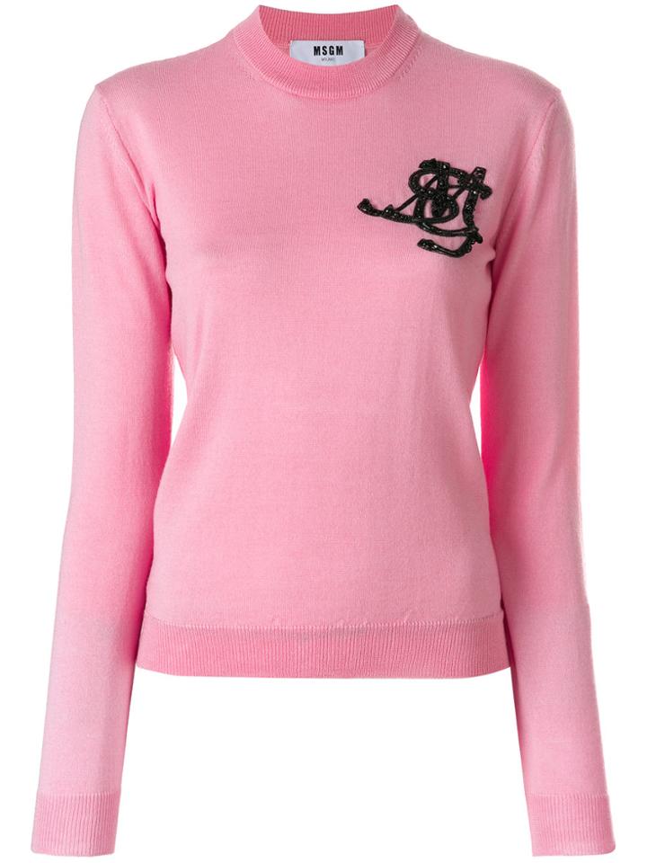 Msgm Embellished Logo Sweater - Pink & Purple