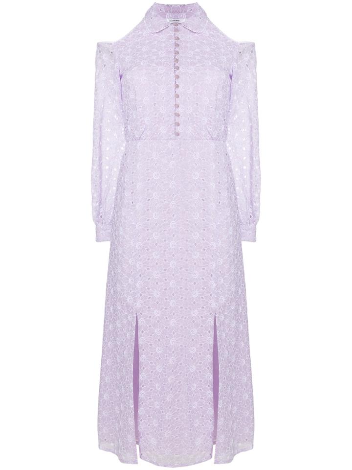 Vilshenko Broderie Anglaise Cold Shoulder Dress - Pink & Purple