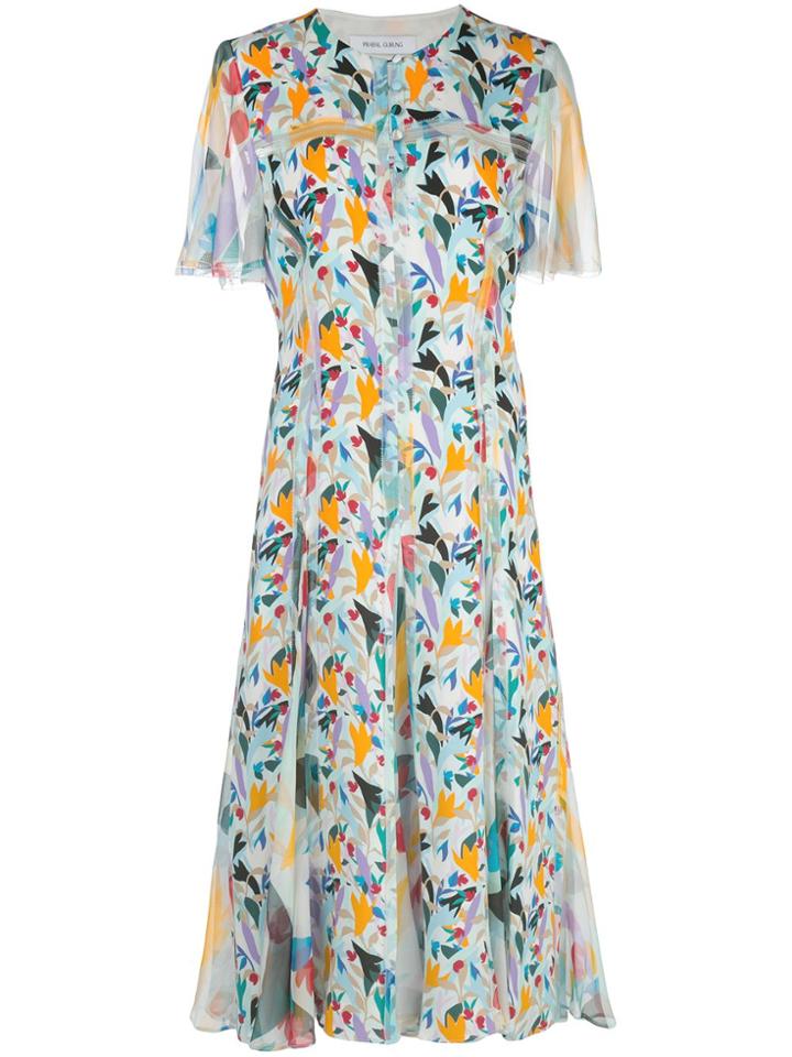 Prabal Gurung Floral-print Collarless Shirt Dress - Blue
