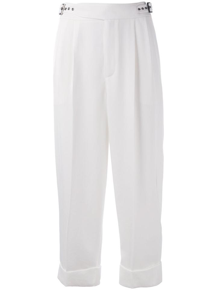 Tom Ford - High Waisted Cropped Trousers - Women - Silk/acetate - 44, Women's, White, Silk/acetate