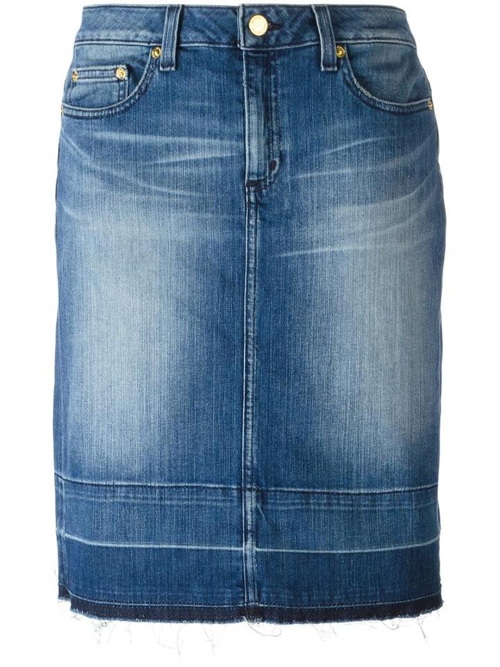 Michael Michael Kors Stonewashed Denim Skirt, Women's, Size: 2, Blue, Cotton/spandex/elastane