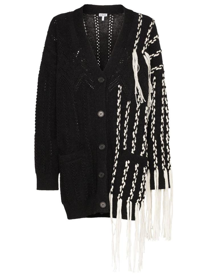 Loewe V Neck Fringe Detail Knit Cardigan - Black