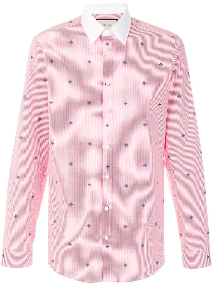 Gucci Bee Embroidered Striped Shirt