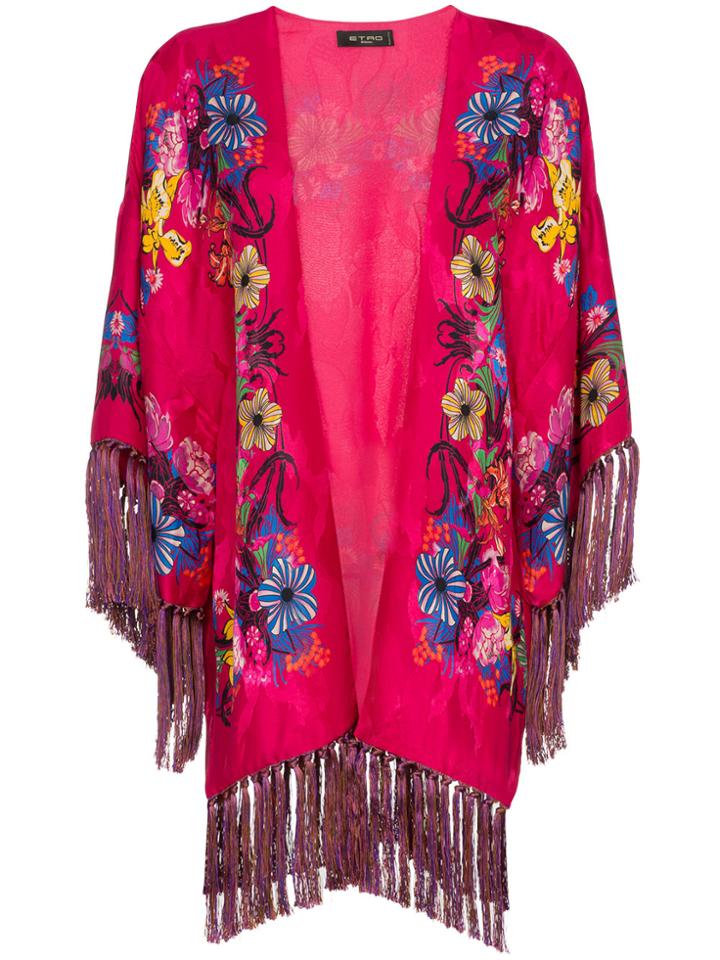 Etro Floral-print Jacquard Poncho - Pink & Purple