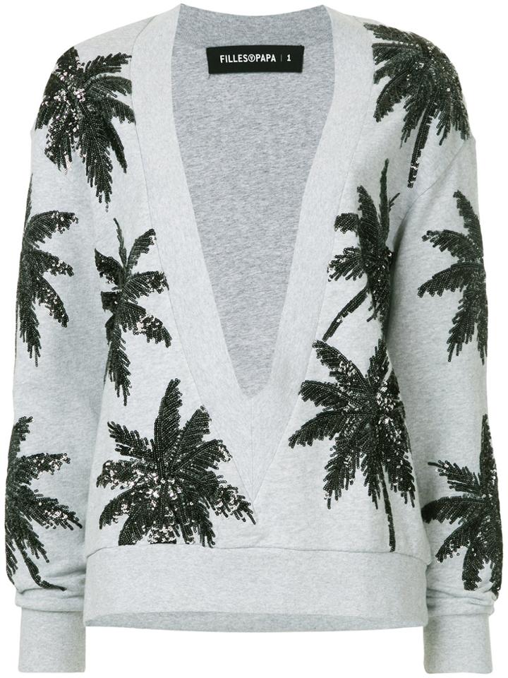 Filles A Papa Sequined Palm Intarsia Cardigan - Grey