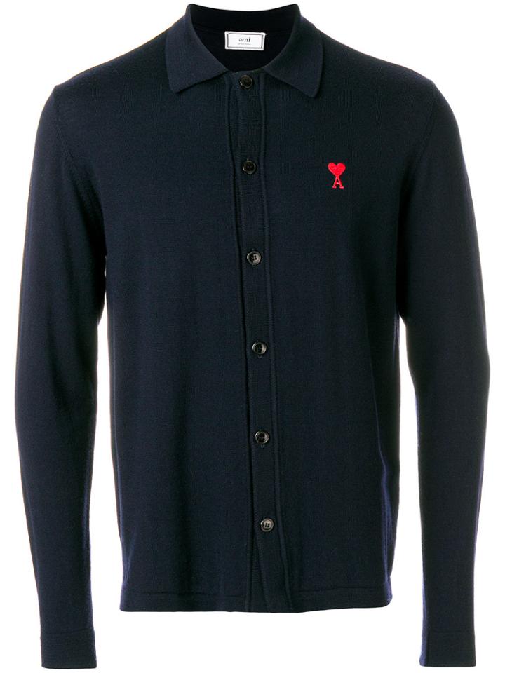 Ami Alexandre Mattiussi Knitted Shirt Ami De Coeur Embroidery - Blue