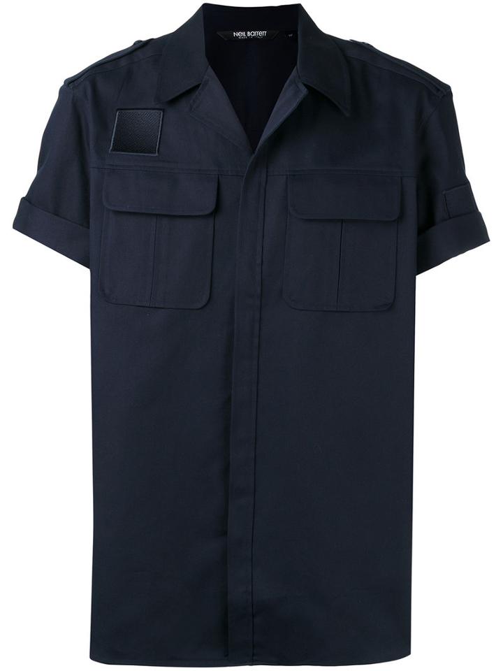 Neil Barrett Concealed Placket Shortsleeved Shirt, Men's, Size: 40, Blue, Cotton