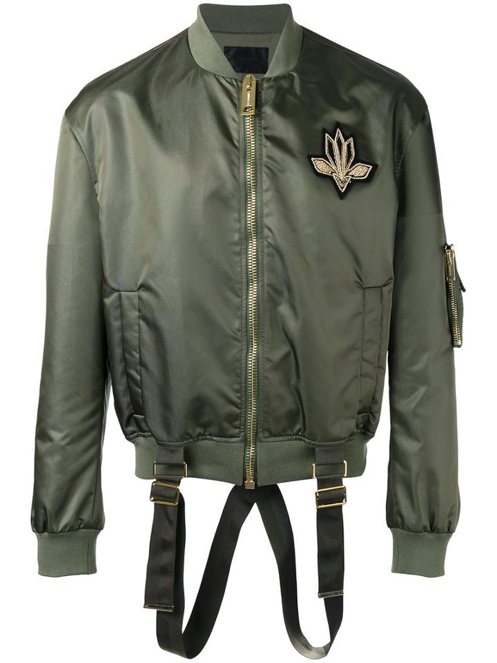 Les Hommes Strap Detail Bomber Jacket, Men's, Size: 52, Green, Polyester/polyamide/spandex/elastane/nylon
