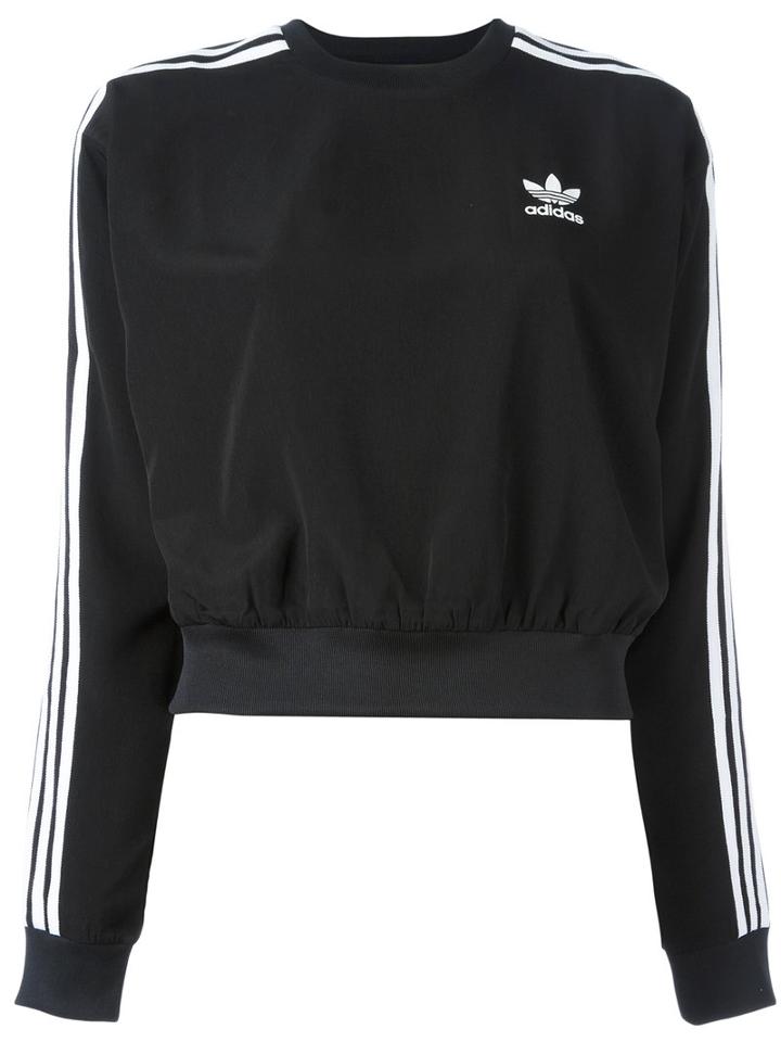 Adidas Three Striped Cropped Sweatshirt, Women's, Size: 42, Black, Polyester
