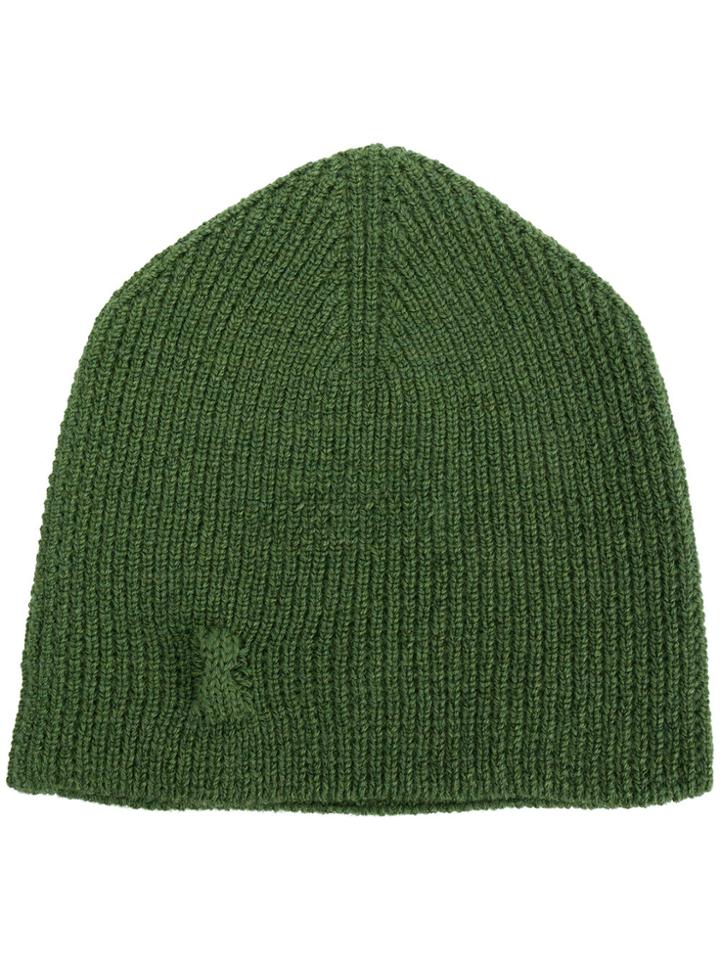 Hannes Roether Ribbed Knit Beanie Hat - Green