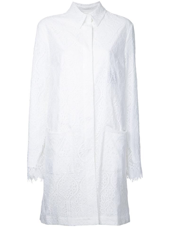 Msgm - Lace Midi Coat - Women - Polyamide/viscose - 44, Women's, White, Polyamide/viscose