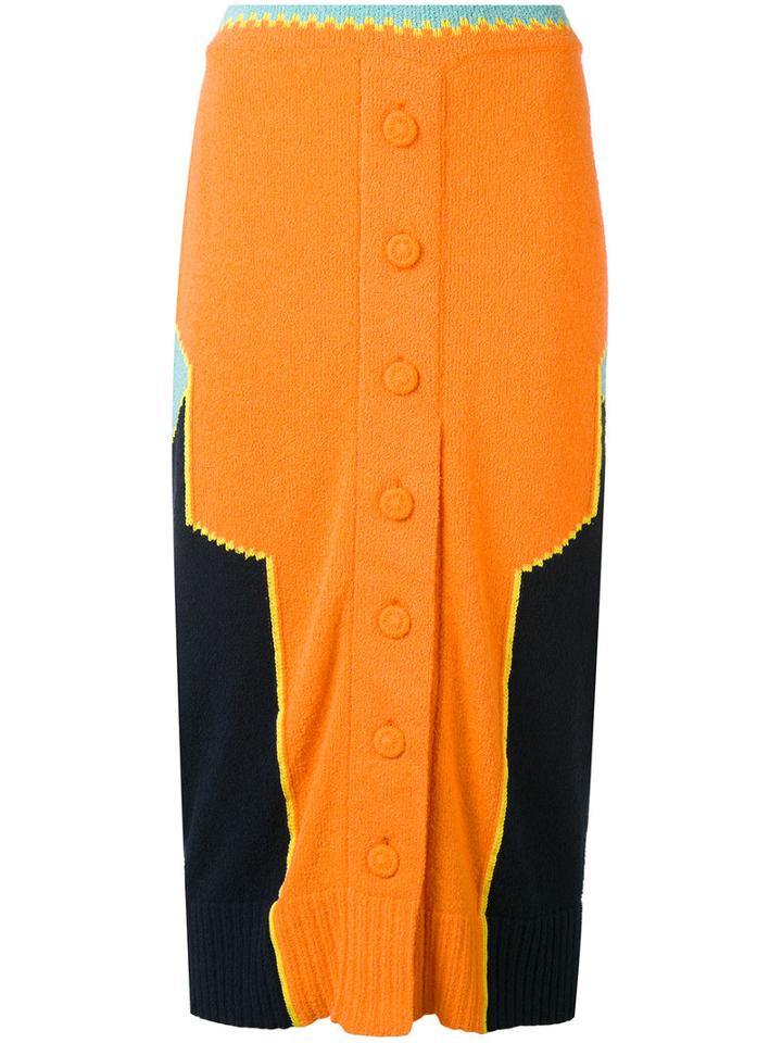 Maison Margiela - Colour Block Knitted Skirt - Women - Cotton/polyester - M, Yellow/orange, Cotton/polyester