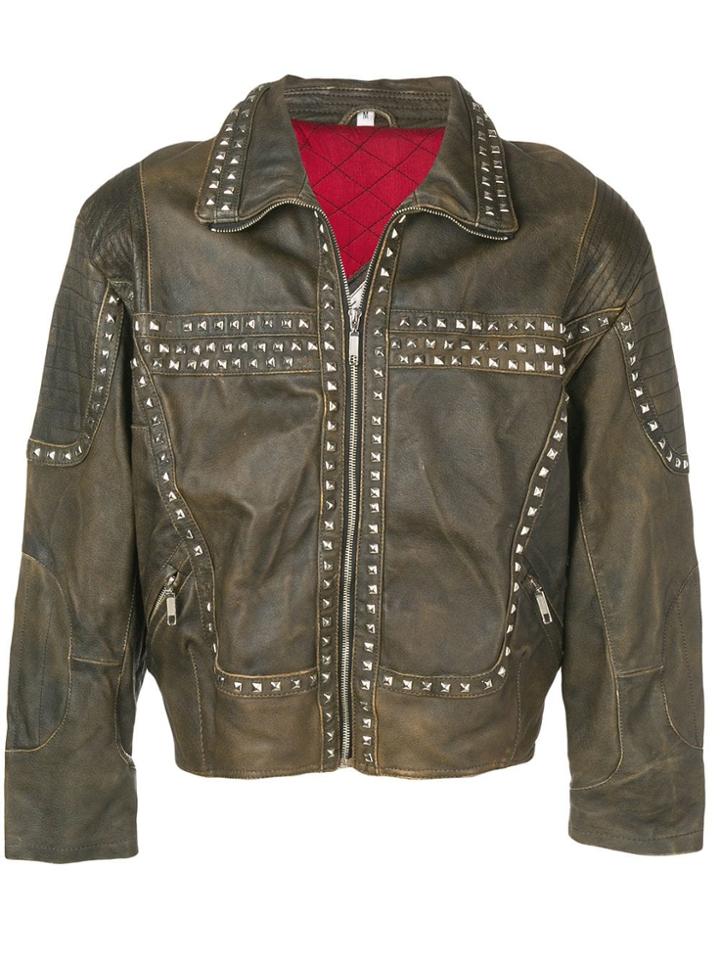 A.n.g.e.l.o. Vintage Cult 1980's Studded Biker Jacket - Brown