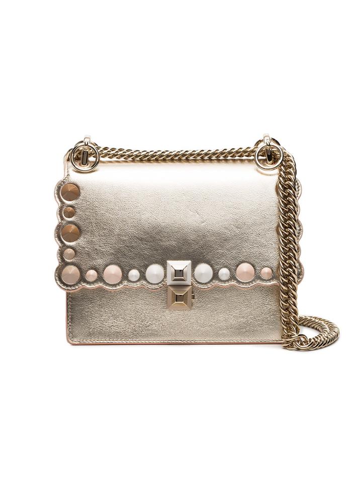 Fendi Small Kan Gold Leather Shoulder Bag - Metallic