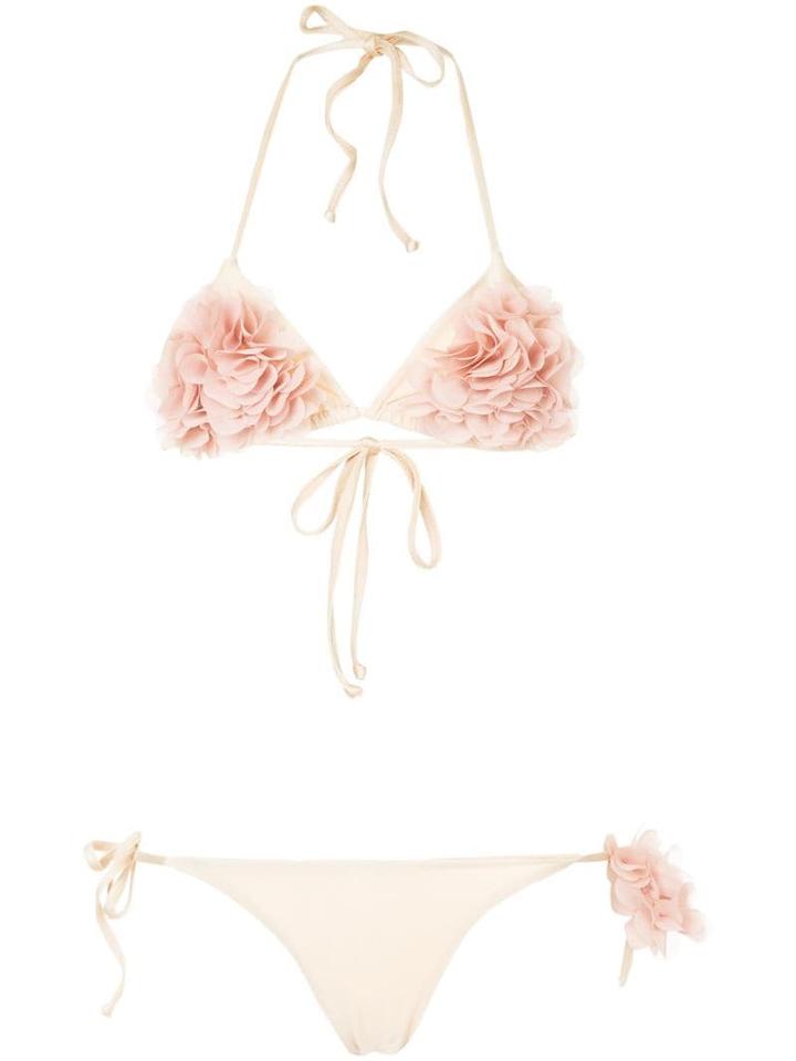 La Reveche Shayna Floral Applique Bikini - Neutrals