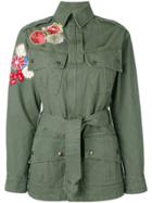 Saint Laurent Flower Embroidered Military Parka Jacket - Green