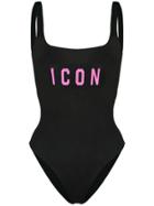 Dsquared2 Icon High Leg Scoop Back Swimsuit - Black