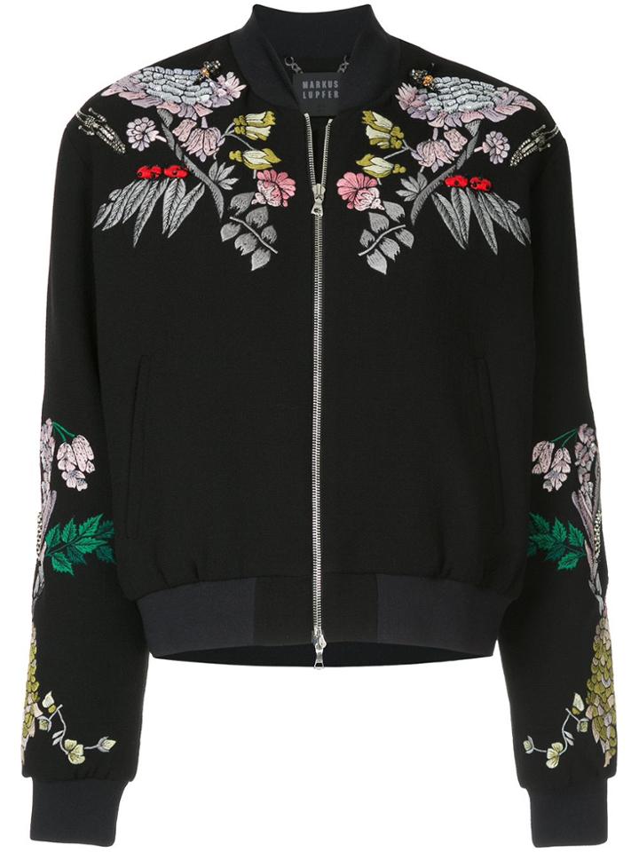 Markus Lupfer Floral Embroidered Bomber Jacket - Black