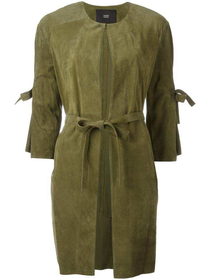 Steffen Schraut Belted Panelled Coat, Women's, Size: 36, Green, Goat Suede
