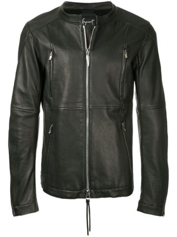 Fagassent Collarless Leather Jacket - Black